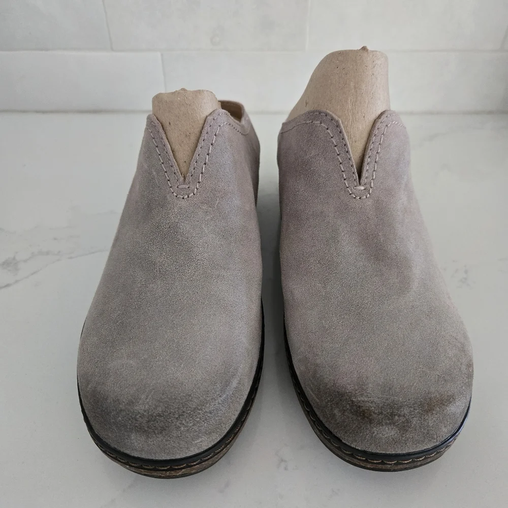 NEW Earth Kolia Round Toe Slip-on Casual Clogs Gray Suede Brown Leather Cork 9 - Picture 4 of 10